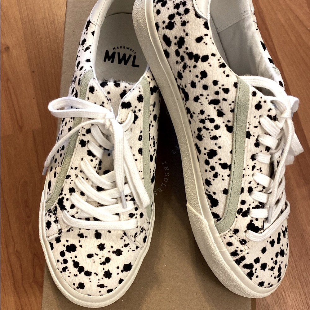 Madewell NWT Sidewalk Low Top Sneakers in Spatter Painted Calf Hair